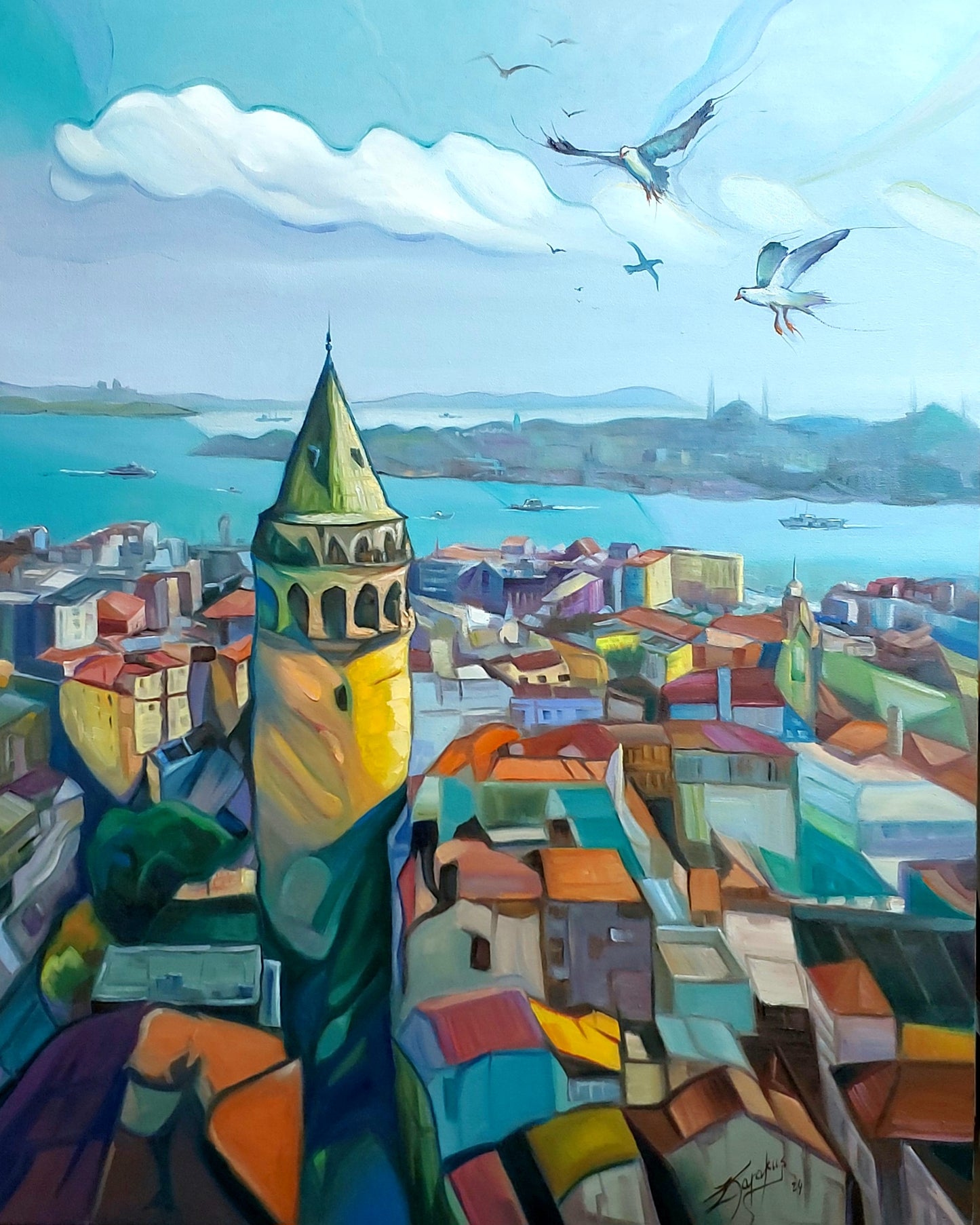 Kuşlar ve Galata Kulesi