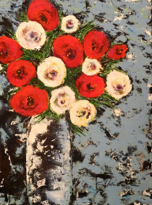 Red and White Peonies
